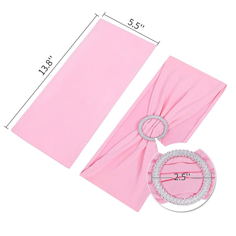 Peomeise 100pcs Pink Spandex Chair Sashes with Buckle Slider for Wedding, Party Decoration - Image 4